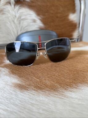 Prada Silver Frame Black Lens Aviator Sunglasses